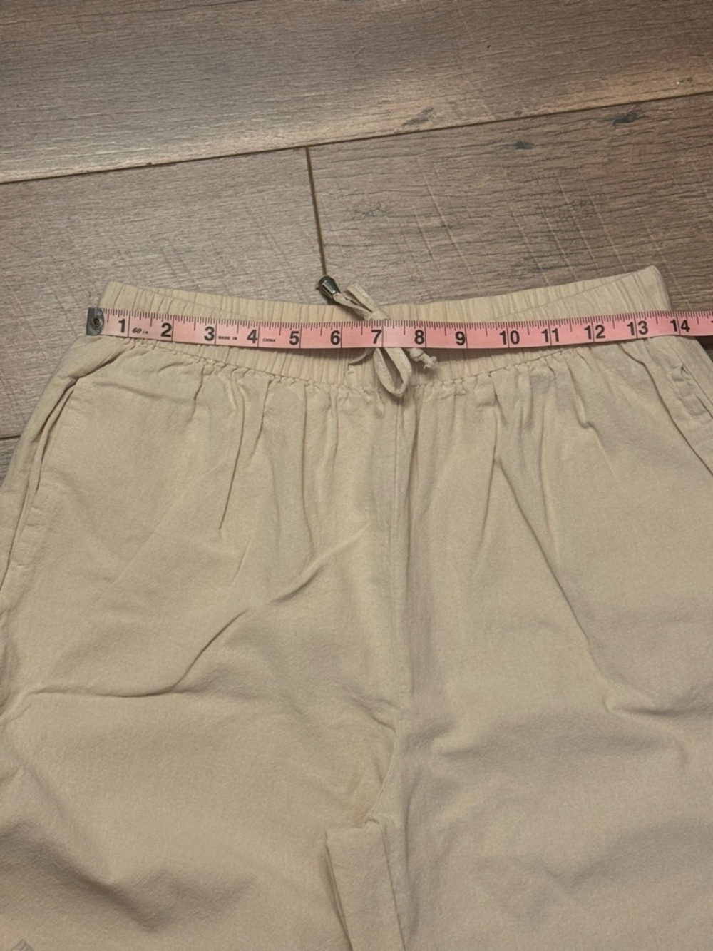 100% Linen Wide Leg Pants Neutral Beige Elastic Waist Drawstring Relaxed M - Picture 7 of 9